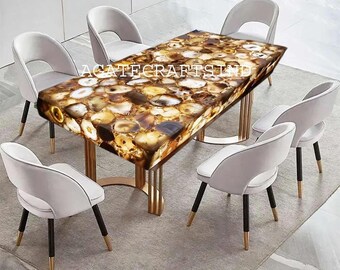 Tablero de mesa de ágata geoda artesanal: encimera de piedra de lujo