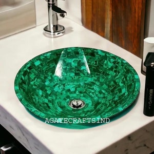 Marble Sink in Malachite Inlay Stone, Marble Sink, Custom Order Marble Sink, Hand Carved Marble Sink, Marble Wash Basin, Malachite Sink