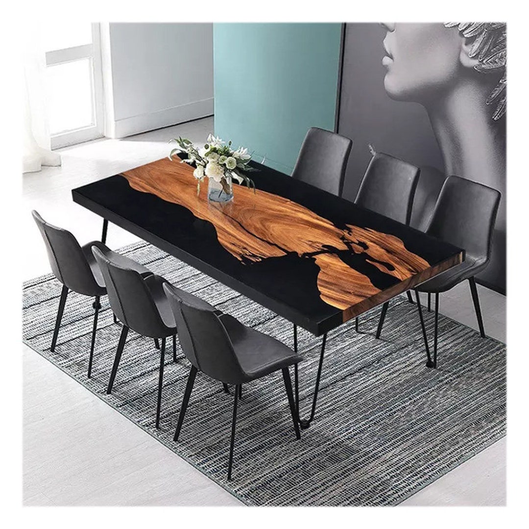 Black Epoxy Resin Table Top Live Edge Dining Epoxy Table Etsy