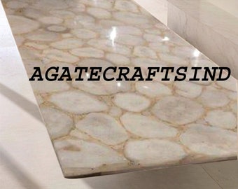 Stone Countertops, White Agate Coffee Table, Quartz Dining Table Top, Agate Table, Handmade Quartz Countertop Interior Furniture Decor