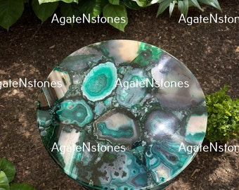 Green Agate Coffee Table Top: Round Gemstone Countertop