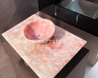 Encimera de cuarzo rosa hecha a mano con fregadero redondo (91 x 61 cm)