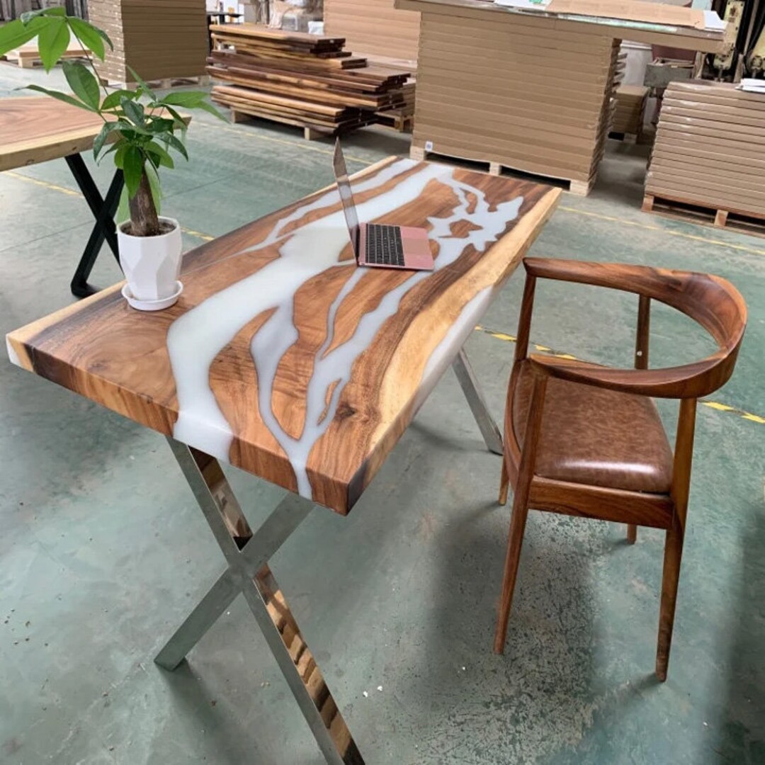 White Resin River Epoxy Dining Table Top Epoxy Table Acacia Etsy
