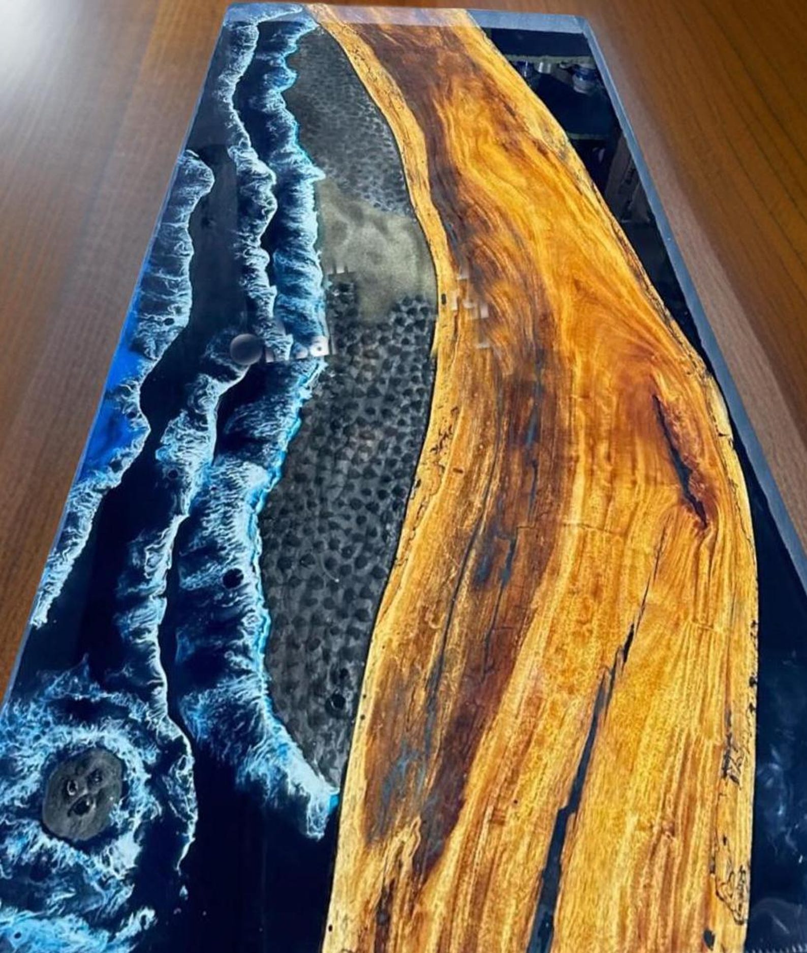 Handmade Blue Ocean Wave Epoxy Table: Modern Walnut Dining Table - Etsy