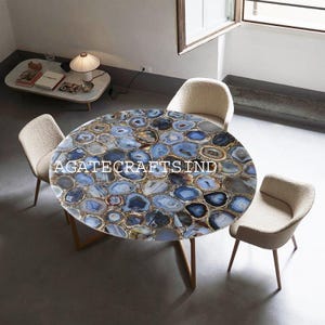 Premium Agate Center Tables – Blue & Mixed Agate Table Tops, Round Coffee Table Tops for Elegant Home Decor Furniture