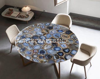 Mesa de centro de ágata azul / Mesa de centro de piedras preciosas hecha a mano