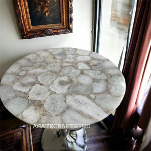 White Agate Table Top – Luxury Natural Stone Coffee, Center, Dining And Breakfast Table for Elegant Home Décor & Furniture