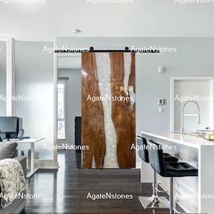 Barn Door With Epoxy ,Epoxy Resin Sliding Door, Custom christmas doors, Handmade Epoxy Resin River Door, Custom Made Epoxy Hanging Door