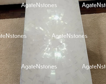 Handmade Marble Inlay Table Top: Selenite Sunburst Design