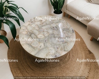 White Salt Agate Table Table, Natural Agate Table, Natural Salt Agate Dining Table,Agate Stone Center Table Living Room Decor Gift