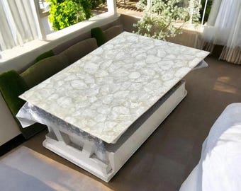 Handmade White Agate Dining Table – Luxury Semi-Precious Stone Tabletop for Home & Patio Decor