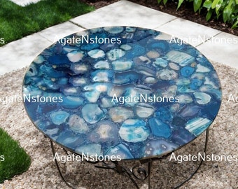 Handmade Blue Agate Round Table Top: Luxury Home Decor