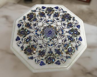 Handmade Marble Inlay Coffee Table Top – Floral Pietra Dura Design
