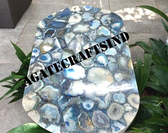 Tablero de mesa de centro de ágata azul hecho a mano: Decoración moderna para el hogar