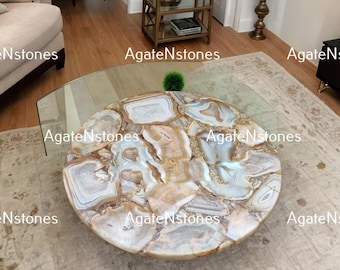 Handmade Natural Agate Stone Coffee Table Top: Gemstone Decor