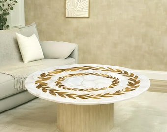 Handmade White Marble Coffee Table Top – Floral Inlay Art