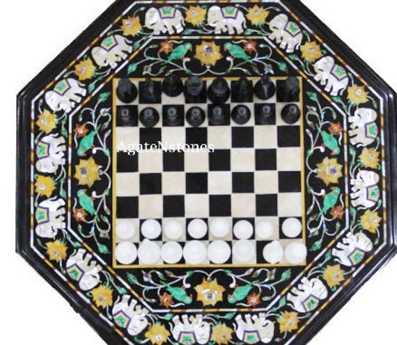 Luxury Chess Set, Inlaid with Black Semiprecious Stone