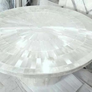 Round Table, Selenite Stone Sun Burst Table Top, Selenite Coffee Table top ,Luxury Gem Stone Furniture Home/Office Decor