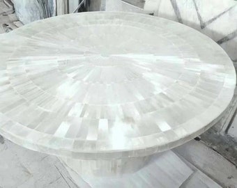 Round Table, Selenite Stone Sun Burst Table Top, Selenite Coffee Table top ,Luxury Gem Stone Furniture Home/Office Decor