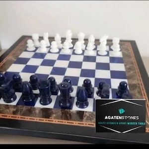 Handmade Black Marble & Turquoise Stone Chess Board With Marble Chess Pieces Set Indoor Marble Puzzle Chess Board Set Valentine day gift