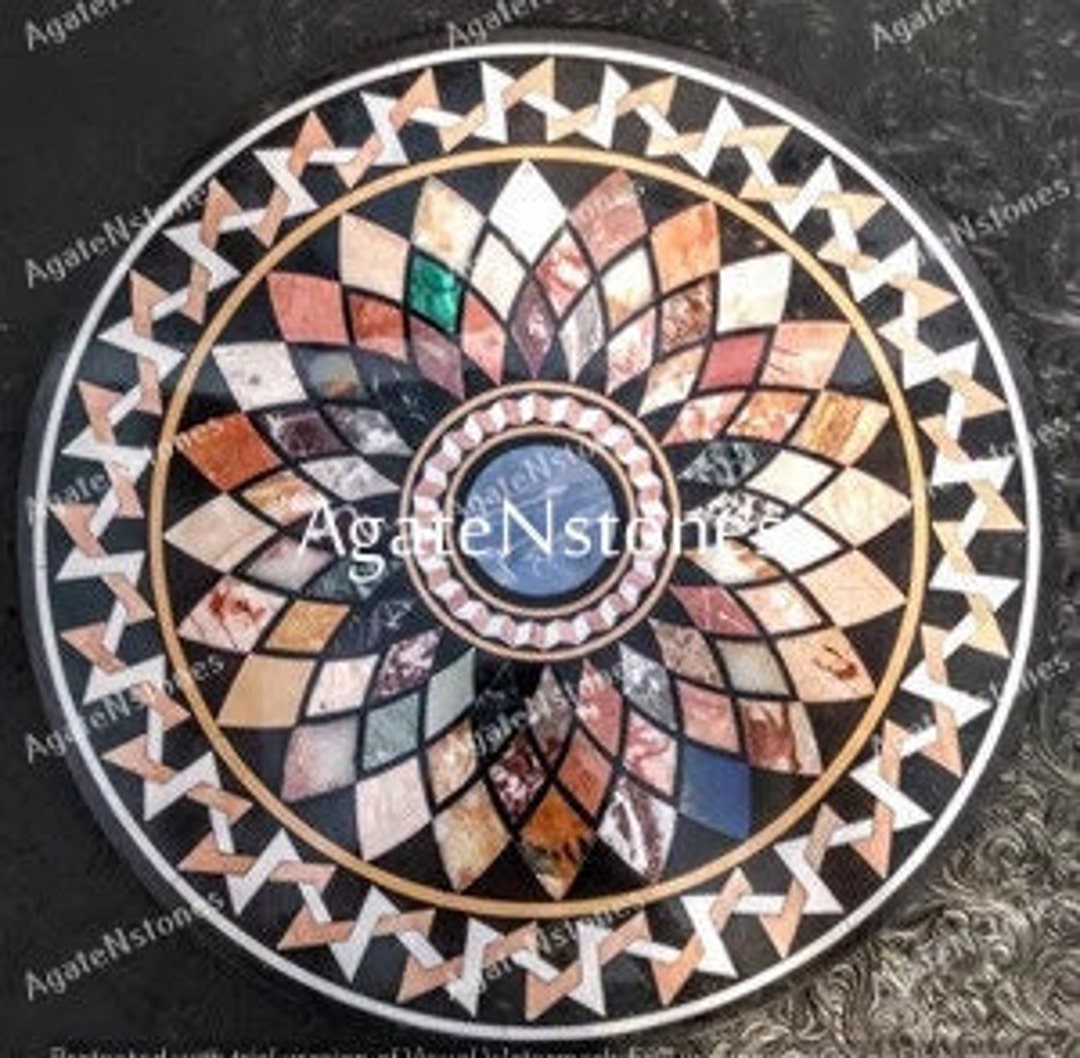 Black Marble Coffee Bar Table Top Mosaic Inlay Art Living Etsy