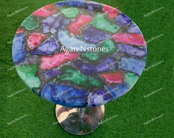 Handmade Mixed Agate Table Top: Natural Gemstone Coffee Table