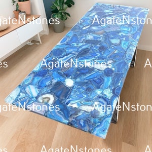 Handmade Blue Agate Stone Dining Table – Premium Crystal Counter Tabletop for Stylish Interiors & Luxury Homes Decor