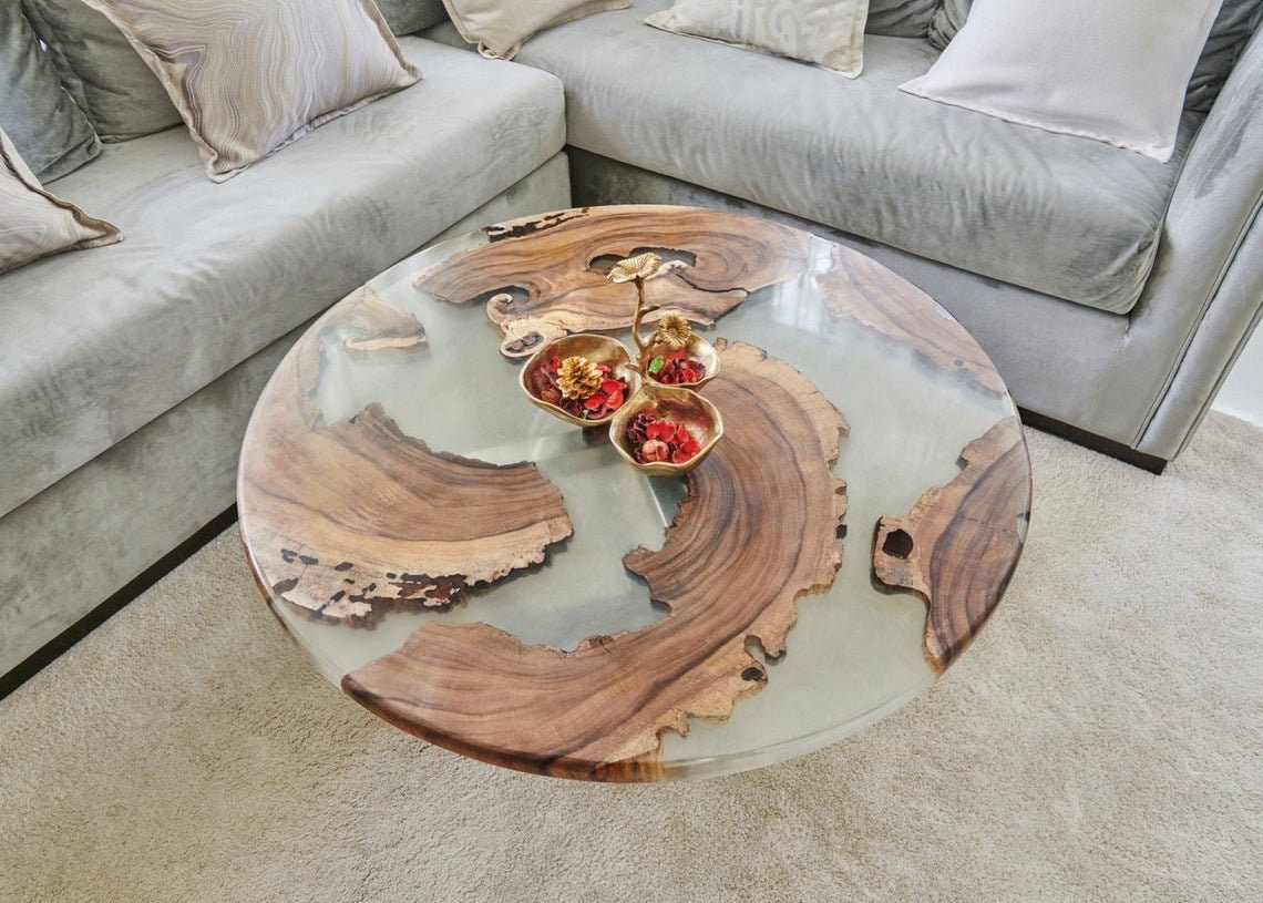 Epoxy Table Live Edge Wooden Table Round Epoxy Resin River Etsy