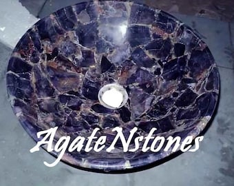 Handcrafted Amethyst Stone Wash Basin: Luxury Bathroom Sink