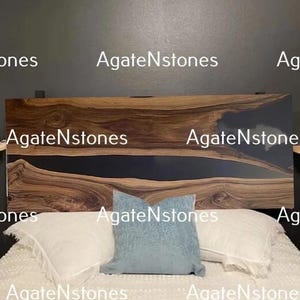 Smoky Epoxy Resin Headboard | Live Edge Walnut Wood Bed Back | Handmade Bedroom Wall Panel | Rustic Modern Decor | Gift for Couple, New Home