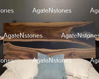 Smoky Epoxy Resin Headboard: Live Edge Walnut Wood Bed Back