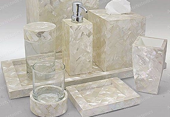 Collection Stone Effect White Bath Accessory Set-4 Pieces