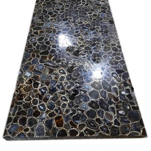 Black Agate Stone Top Rectangle Center Table - Unique Gemstone Coffee Table for Modern Living Rooms For Home Decor Gifts