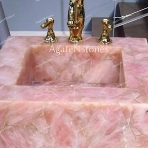 Buy Rose Quartz Vanity Counter sink ,Luxury Bathroom Decor, Pink Marble Sink, Natural Rose Quartz Wash Basin For Kitchen & Bathroom Decor