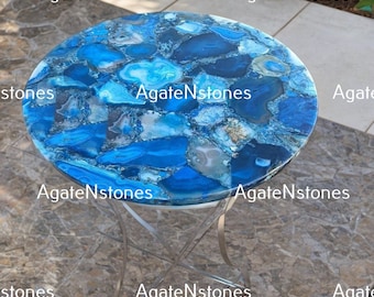 Handmade Blue Agate Stone Table Top: Custom Home Decor