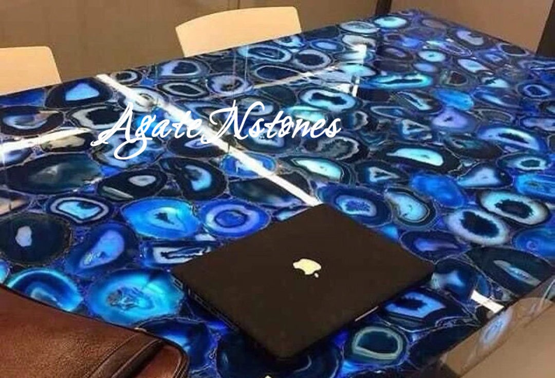 Blue Agate Table Top Dining Table Natural Agate Stone Etsy