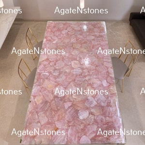 Rose Quartz Dining Table – Rectangular Gemstone Tabletop for Home Decor, Pink Crystal Slab Table, Handmade Luxury Furniture