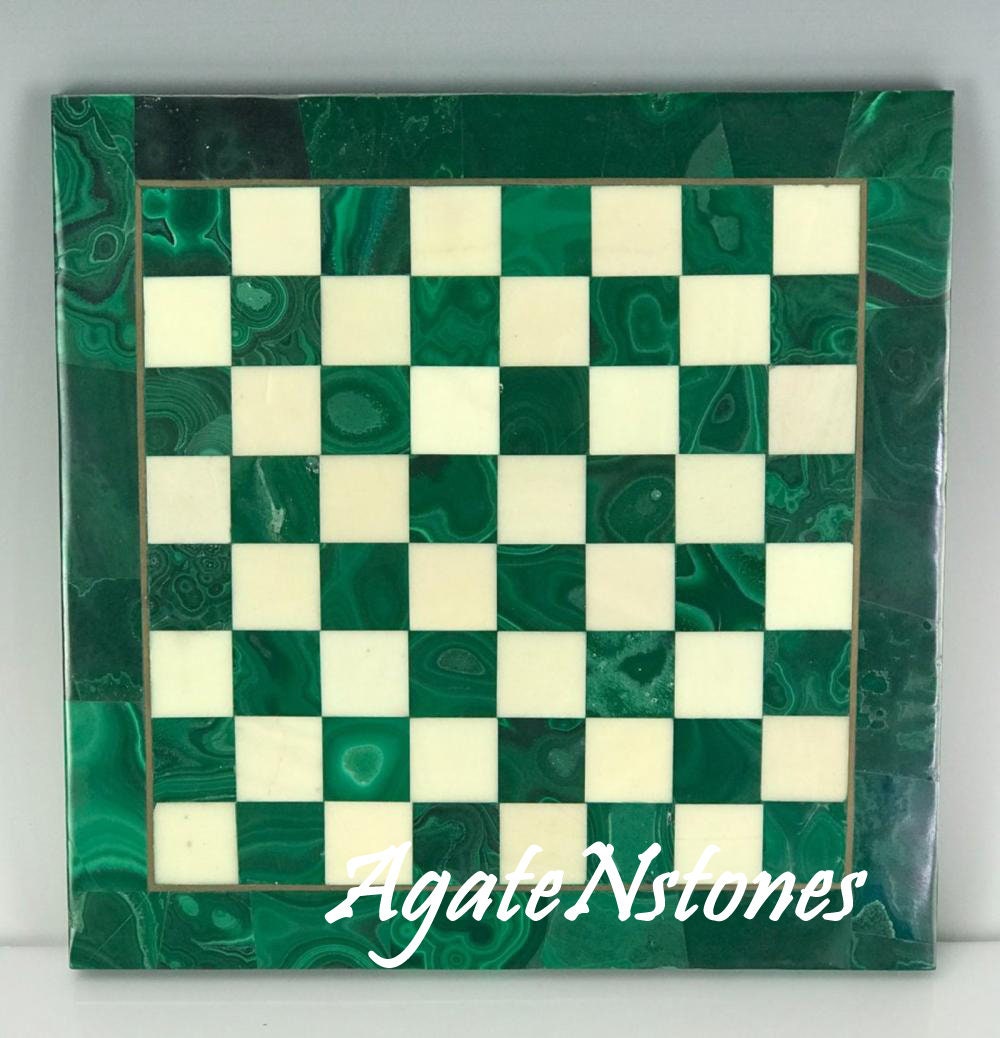 Jeu D’échecs Ancien Malachite Complet – Plateau 36,5 Cm Vintage Restauration Discrète