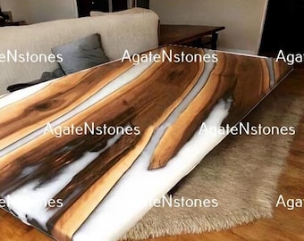 Handcrafted Live Edge Walnut River Table: Epoxy Resin Modern Decor