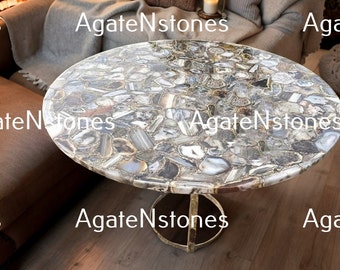 Handmade Round Agate Stone Table Top: Home Decor Furniture