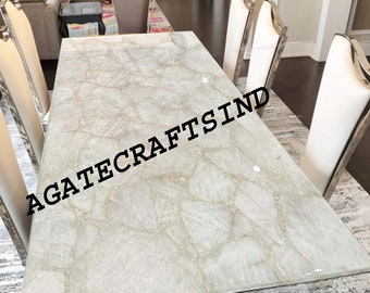 Handmade White Quartz Dining Table Top: Kitchen & Living Room Decor