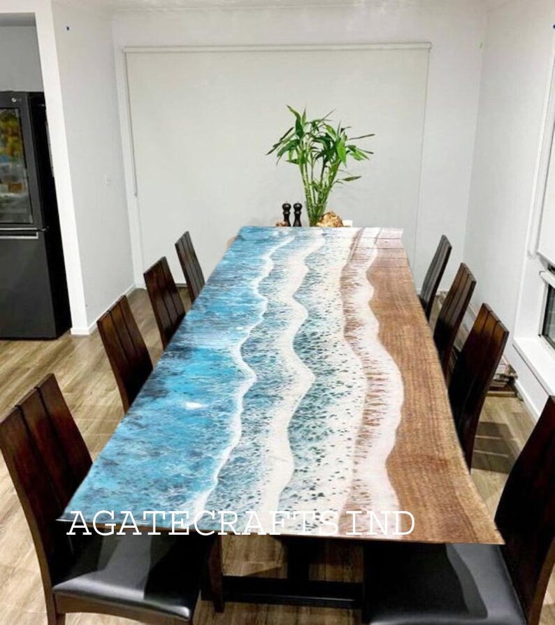 Ocean Wave Epoxy Resin Dining Table: Handmade Coastal Art Furniture - Etsy