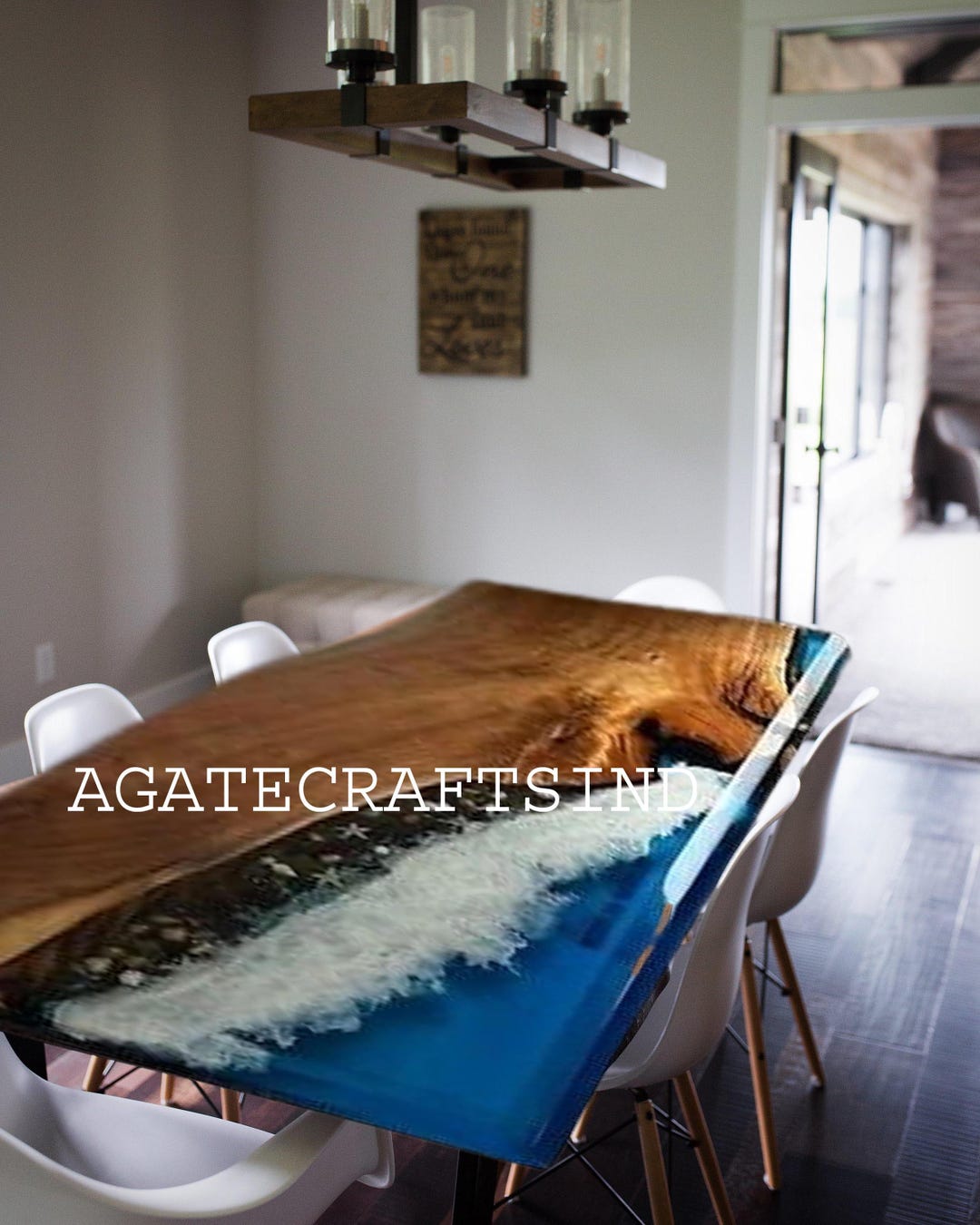 Handmade Ocean Wave Epoxy Table Top, Live Edge Wood, River Table - Etsy