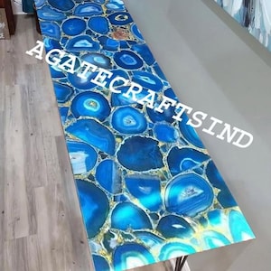 Blaue Achat Rechteckige Tischplatte | Naturstein-Luxusplatte