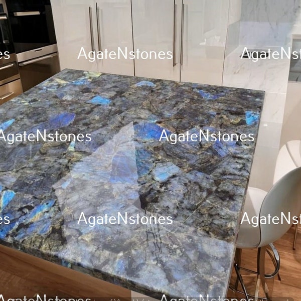 Handmade Labradorite Dining Table Top: Gemstone Kitchen Slab
