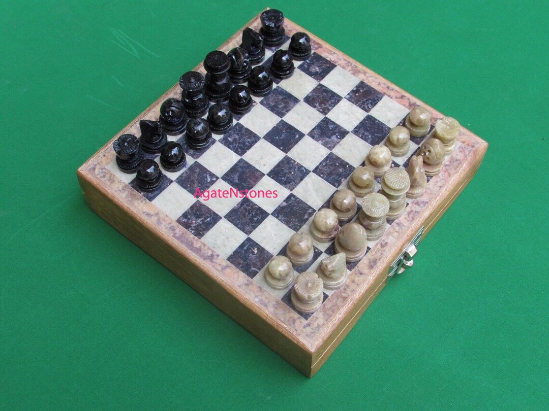 Marble Stone Chess Set Fine Game Board Soapstone Chess Pieces Etsy