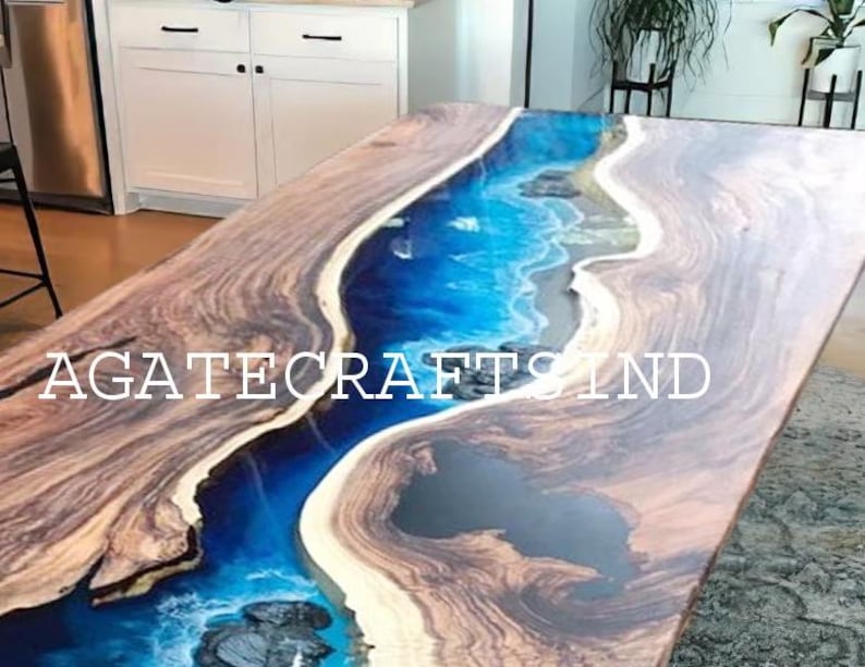 Epoxy Resin Ocean Wave Dining Table: Live Edge Walnut, Luxury Decor - Etsy