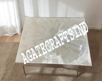 Sun Burst Table Square Table, Selenite Sun Burst Table Top, Selenite Coffee Table top ,Luxury Gem Stone Furniture Home/Office Decor Interior