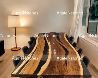 Black Epoxy Table, Live Edge Wooden Table , Epoxy Resin River Table, Natural Wood ,Dining table, Natural Epoxy Table, Resin Table with Stand