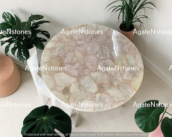 Handmade Rose Quartz Agate Coffee Table: Luxury Stone Side Table